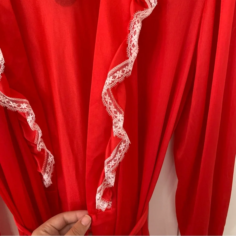 Vintage Sears JR Red Light Weight Puff Sleeve Lae Robe Size 11
